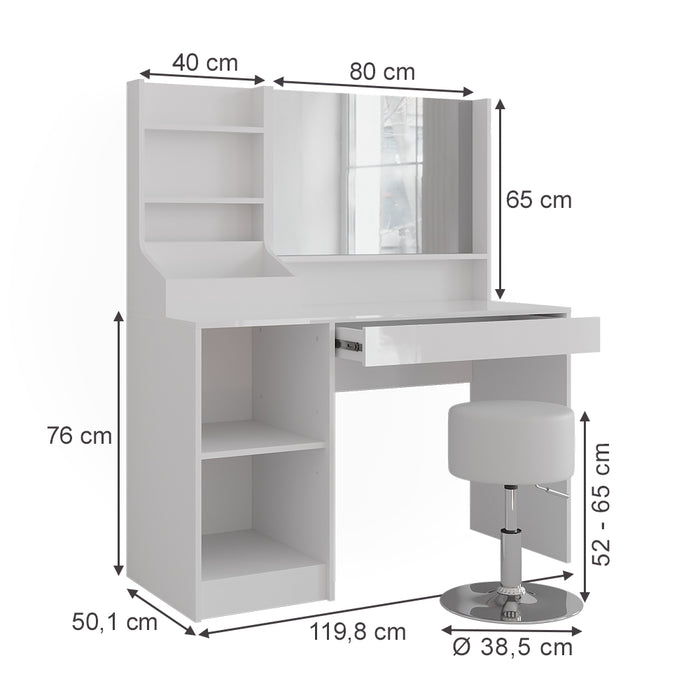 Vicco Tavolo da toeletta Bianco/bianco lucido 119.8 cm 4 parti