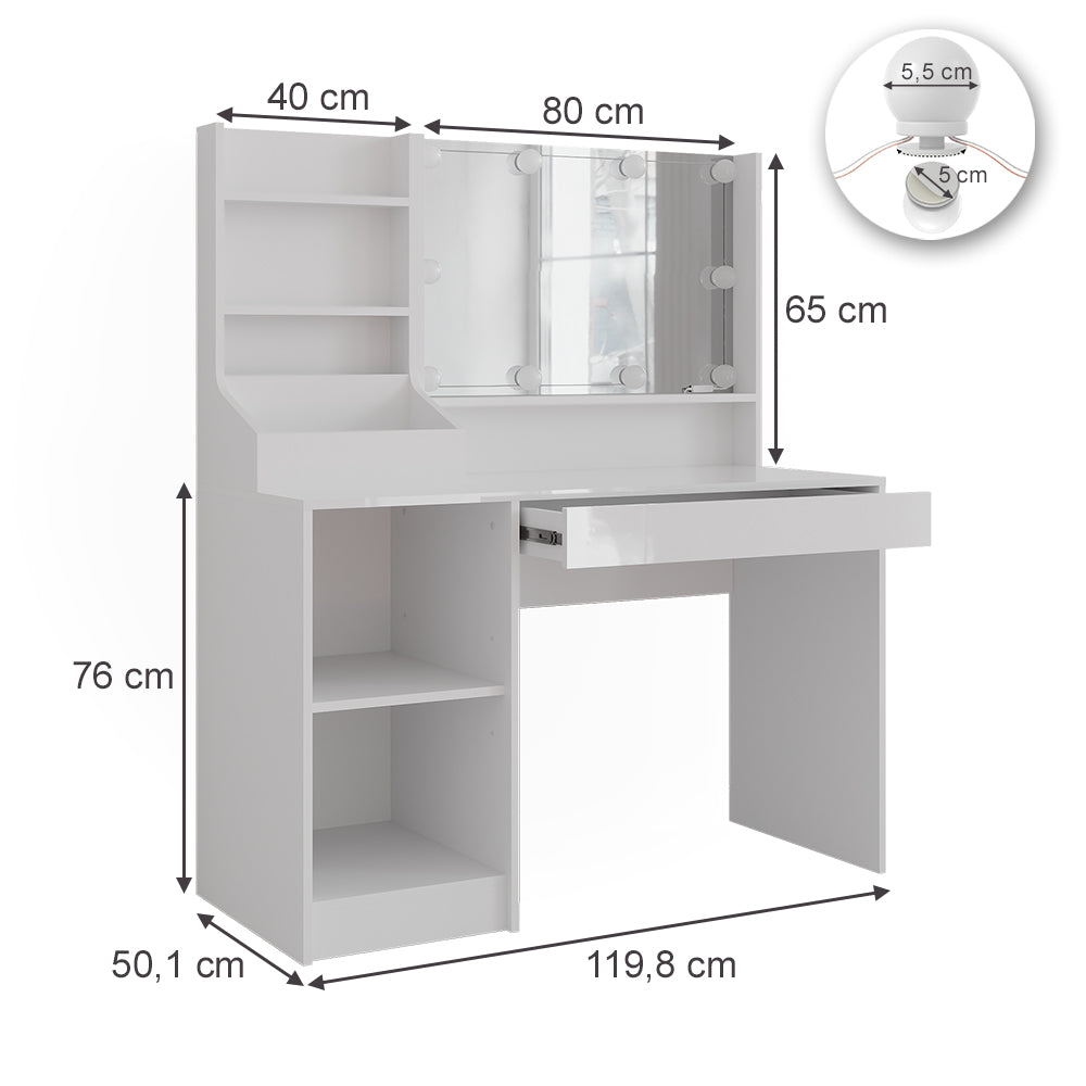 Vicco Tavolo da toeletta Bianco/bianco lucido 119.8 cm 4 parti