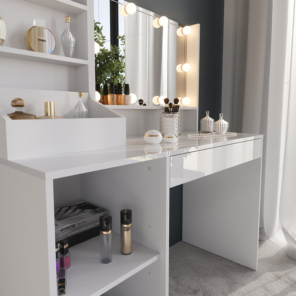 Vicco Tavolo da toeletta Bianco/bianco lucido 119.8 cm 4 parti