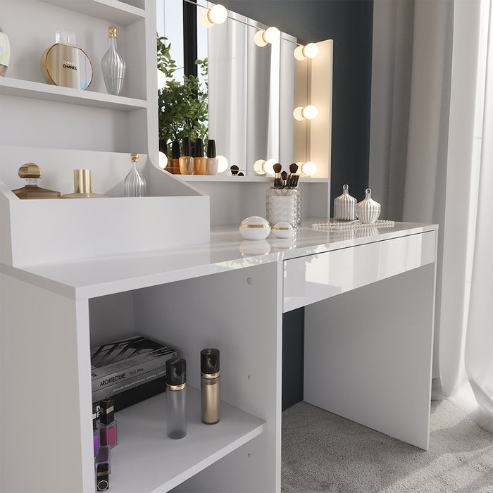 Vicco Tavolo da toeletta Bianco/bianco lucido 119.8 cm 4 parti