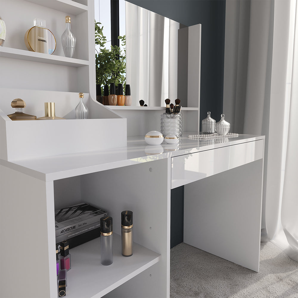 Vicco Tavolo da toeletta Bianco/bianco lucido 119.8 cm 3 parti