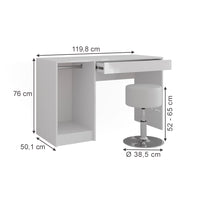 Vicco Tavolo da toeletta Bianco/bianco lucido 119.8 cm con sgabello