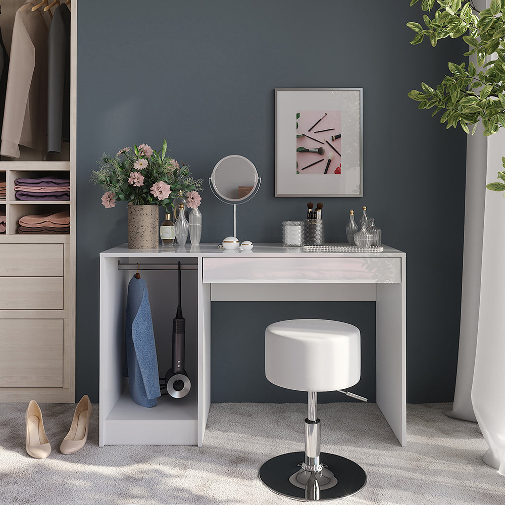 Vicco Tavolo da toeletta Bianco/bianco lucido 119.8 cm con sgabello