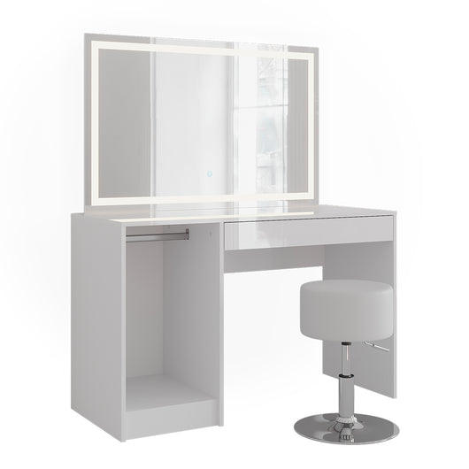Vicco Tavolo da toeletta Bianco/bianco lucido 119.8 cm con illuminazione a LED e sgabello