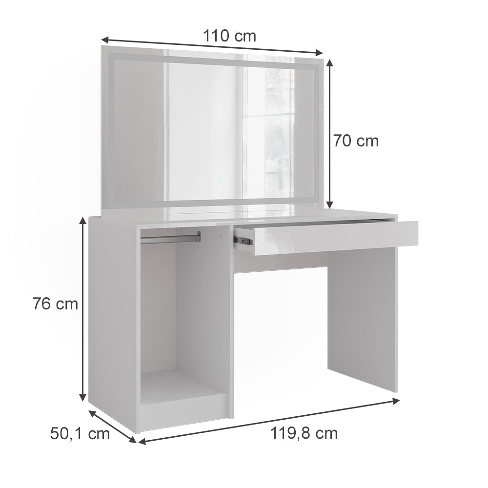 Vicco Tavolo da toeletta Bianco/bianco lucido 119.8 cm con specchio LED