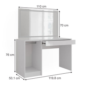 Vicco Tavolo da toeletta Bianco/bianco lucido 119.8 cm con specchio LED