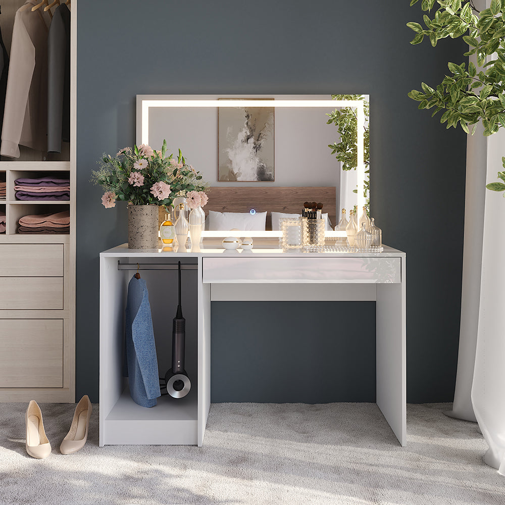 Vicco Tavolo da toeletta Bianco/bianco lucido 119.8 cm con specchio LED