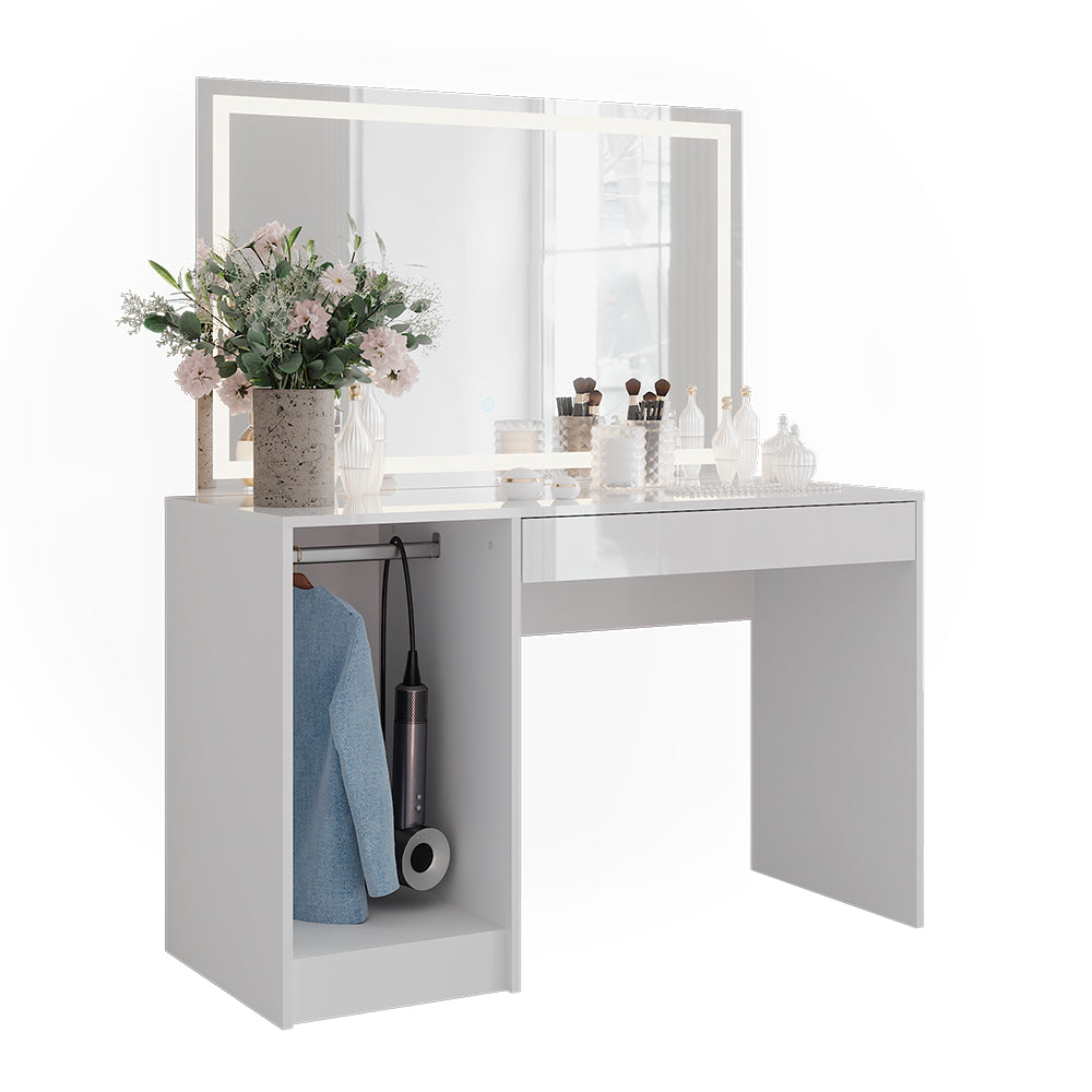 Vicco Tavolo da toeletta Bianco/bianco lucido 119.8 cm con specchio LED