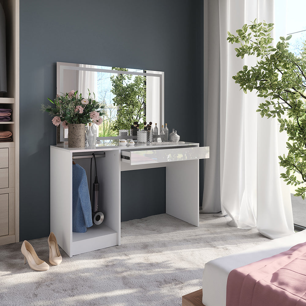 Vicco Tavolo da toeletta Bianco/bianco lucido 119.8 cm con specchio LED