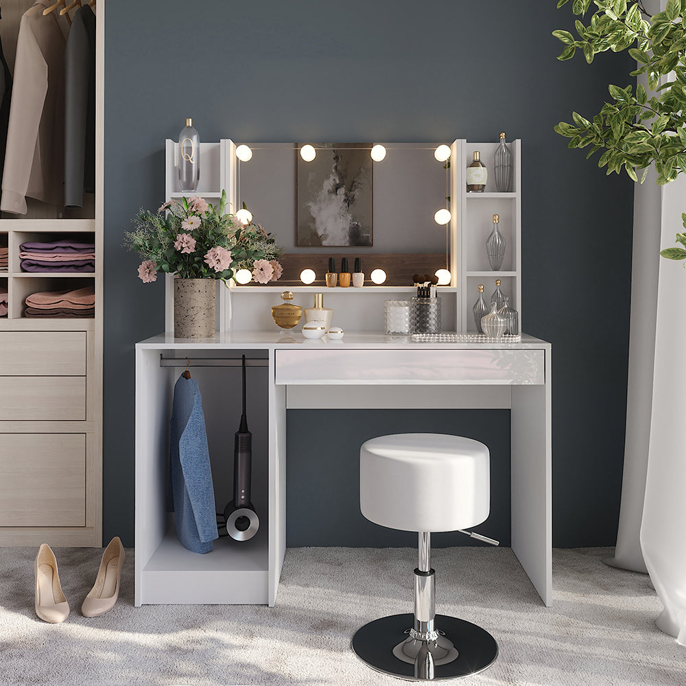 Vicco Tavolo da toeletta Bianco/bianco lucido 119.8 cm 5 parti