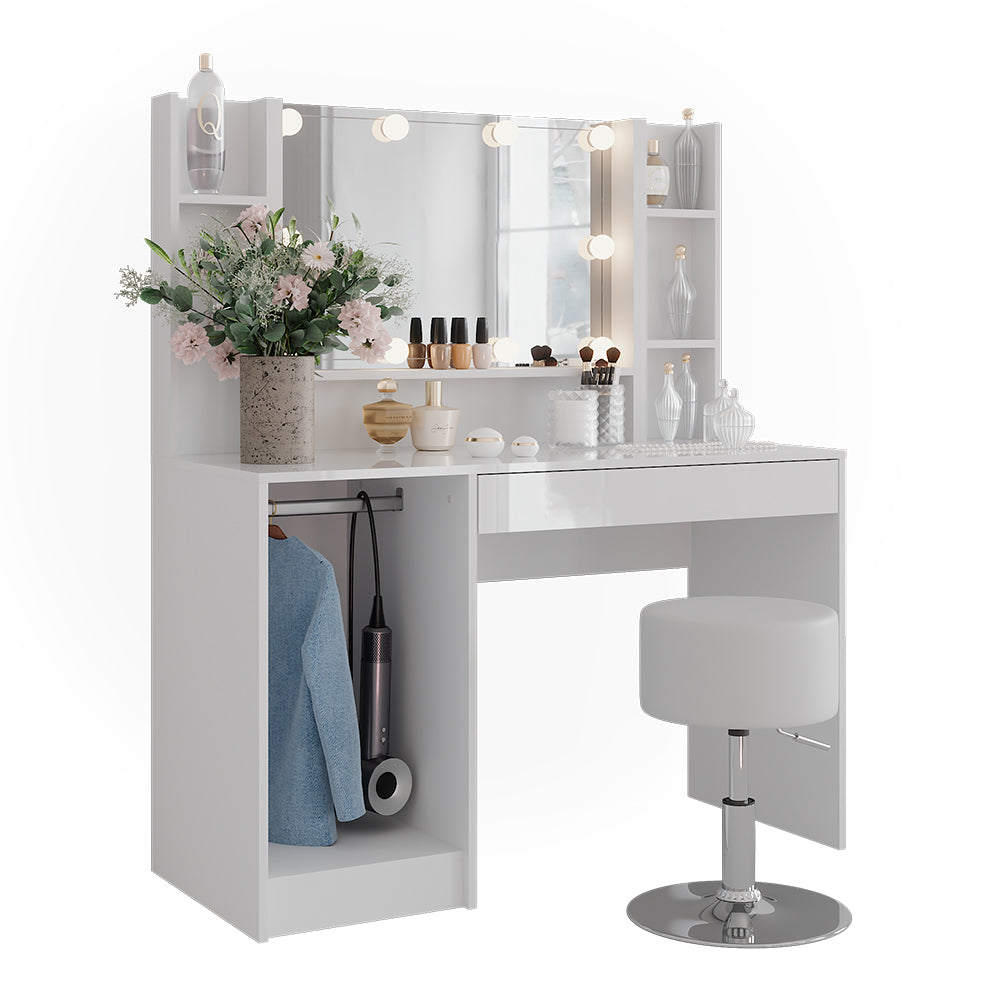 Vicco Tavolo da toeletta Bianco/bianco lucido 119.8 cm 5 parti