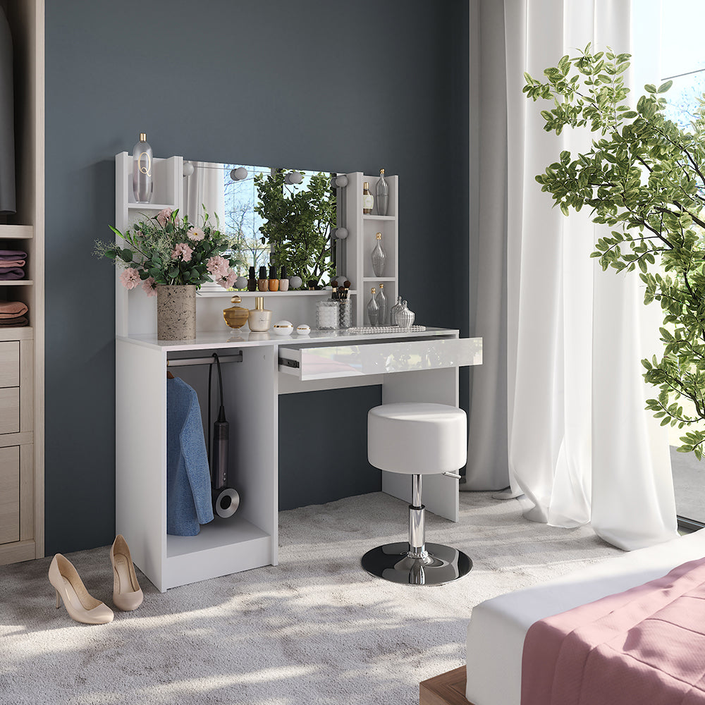 Vicco Tavolo da toeletta Bianco/bianco lucido 119.8 cm 5 parti