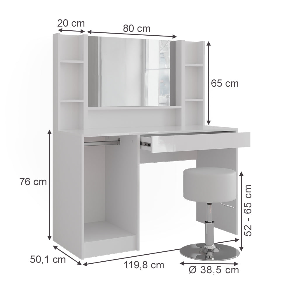 Vicco Tavolo da toeletta Bianco/bianco lucido 119.8 cm 5 parti