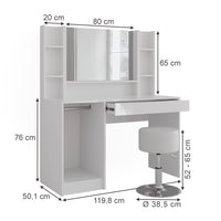Vicco Tavolo da toeletta Bianco/bianco lucido 119.8 cm 5 parti