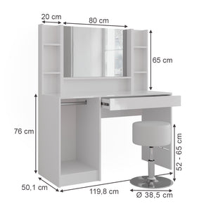 Vicco Tavolo da toeletta Bianco/bianco lucido 119.8 cm 5 parti