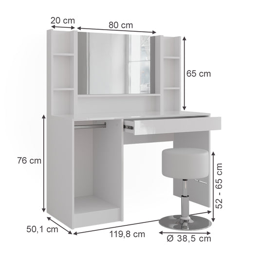 Vicco Tavolo da toeletta Bianco/bianco lucido 119.8 cm 5 parti