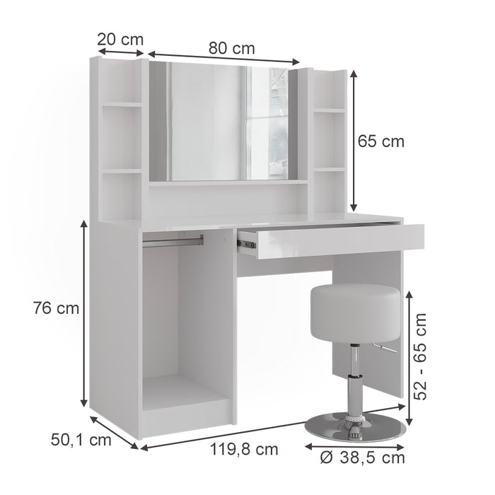 Vicco Tavolo da toeletta Bianco/bianco lucido 119.8 cm 5 parti