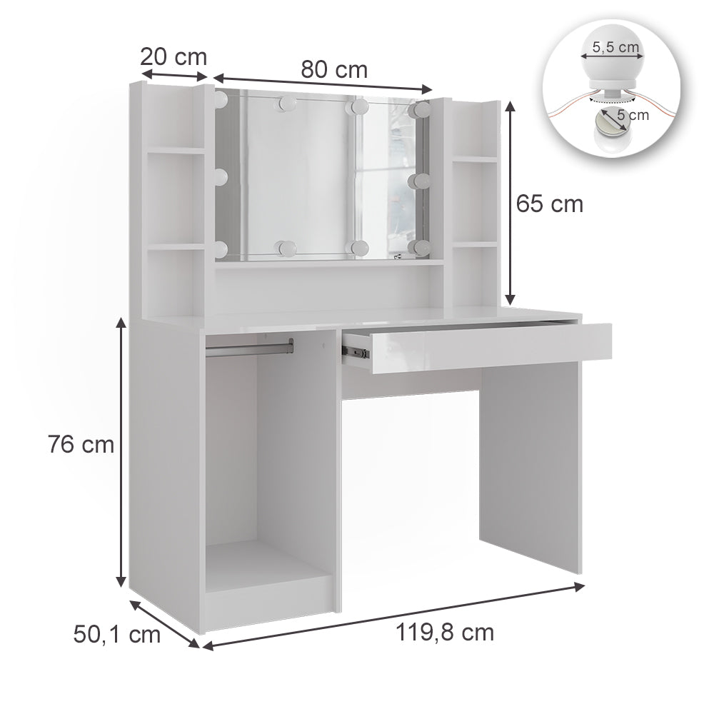Vicco Tavolo da toeletta Bianco/bianco lucido 119.8 cm 4 parti