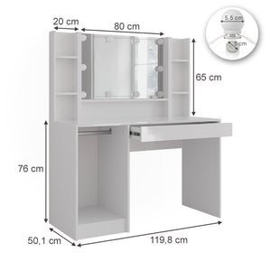 Vicco Tavolo da toeletta Bianco/bianco lucido 119.8 cm 4 parti