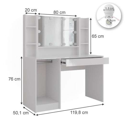 Vicco Tavolo da toeletta Bianco/bianco lucido 119.8 cm 4 parti