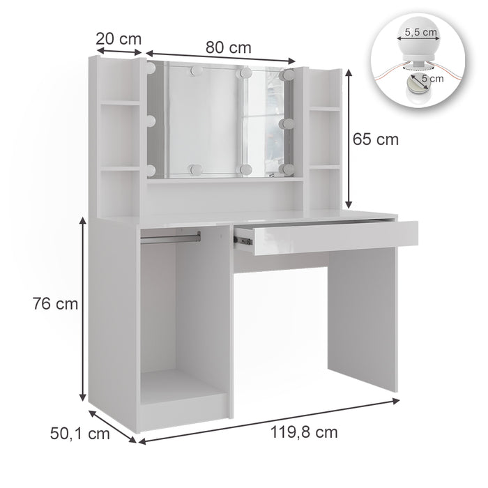 Vicco Tavolo da toeletta Bianco/bianco lucido 119.8 cm 4 parti