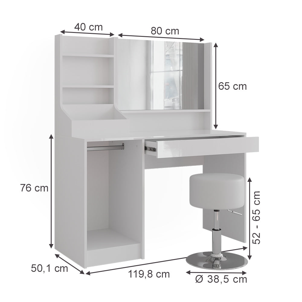 Vicco Tavolo da toeletta Bianco/bianco lucido 119.8 cm 4 parti