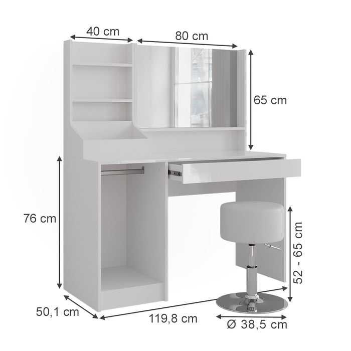 Vicco Tavolo da toeletta Bianco/bianco lucido 119.8 cm 4 parti