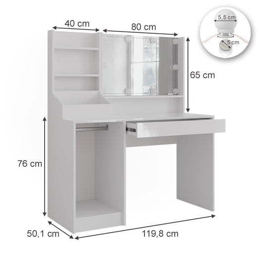 Vicco Tavolo da toeletta Bianco/bianco lucido 119.8 cm 4 parti