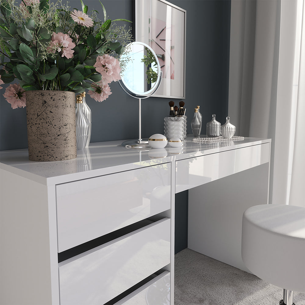 Vicco Tavolo da toeletta Bianco/bianco lucido 119.8 cm con sgabello