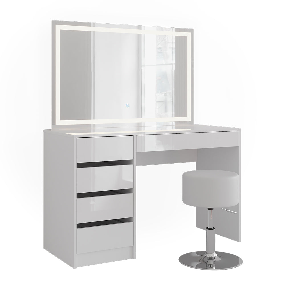 Vicco Tavolo da toeletta Bianco/bianco lucido 119.8 cm con specchio LED e sgabello