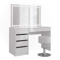 Vicco Tavolo da toeletta Bianco/bianco lucido 119.8 cm con specchio LED e sgabello
