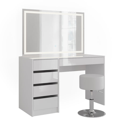 Vicco Tavolo da toeletta Bianco/bianco lucido 119.8 cm con specchio LED e sgabello