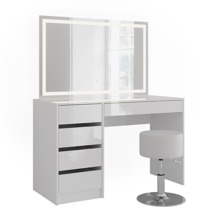 Vicco Tavolo da toeletta Bianco/bianco lucido 119.8 cm con specchio LED e sgabello