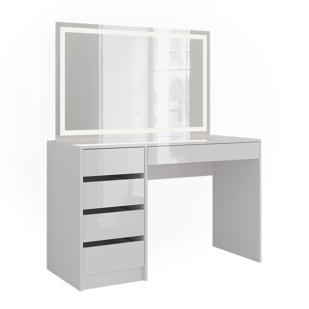 Vicco Tavolo da toeletta Bianco/bianco lucido 119.8 cm con specchio LED