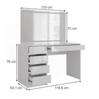 Vicco Tavolo da toeletta Bianco/bianco lucido 119.8 cm con specchio LED