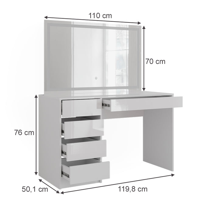 Vicco Tavolo da toeletta Bianco/bianco lucido 119.8 cm con specchio LED