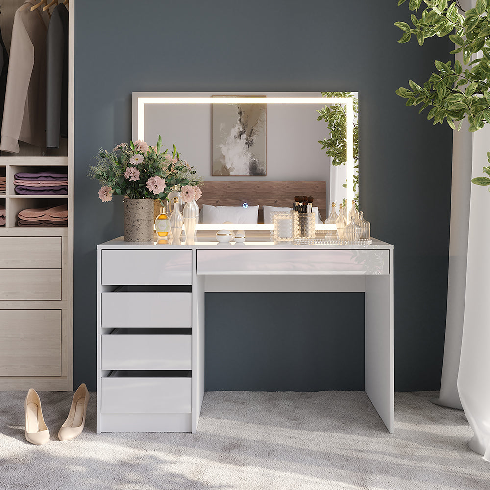 Vicco Tavolo da toeletta Bianco/bianco lucido 119.8 cm con specchio LED