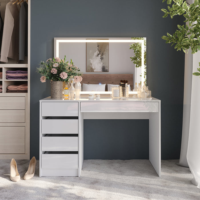 Vicco Tavolo da toeletta Bianco/bianco lucido 119.8 cm con specchio LED