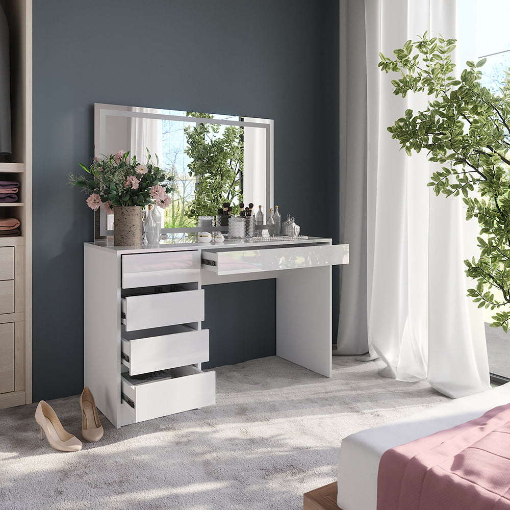 Vicco Tavolo da toeletta Bianco/bianco lucido 119.8 cm con specchio LED