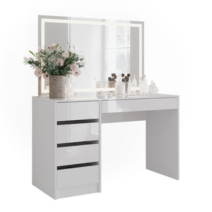 Vicco Tavolo da toeletta Bianco/bianco lucido 119.8 cm con specchio LED