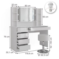 Vicco Tavolo da toeletta Bianco/bianco lucido 119.8 cm 5 parti