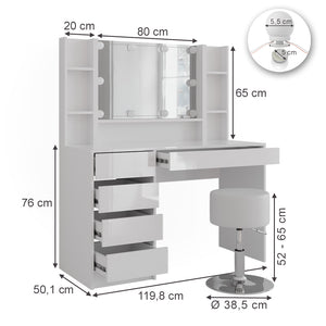 Vicco Tavolo da toeletta Bianco/bianco lucido 119.8 cm 5 parti
