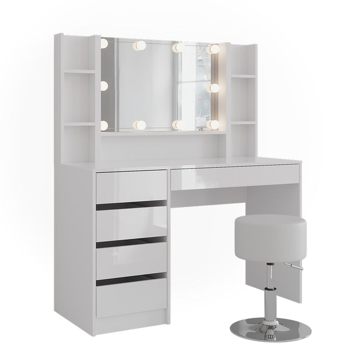 Vicco Tavolo da toeletta Bianco/bianco lucido 119.8 cm 5 parti