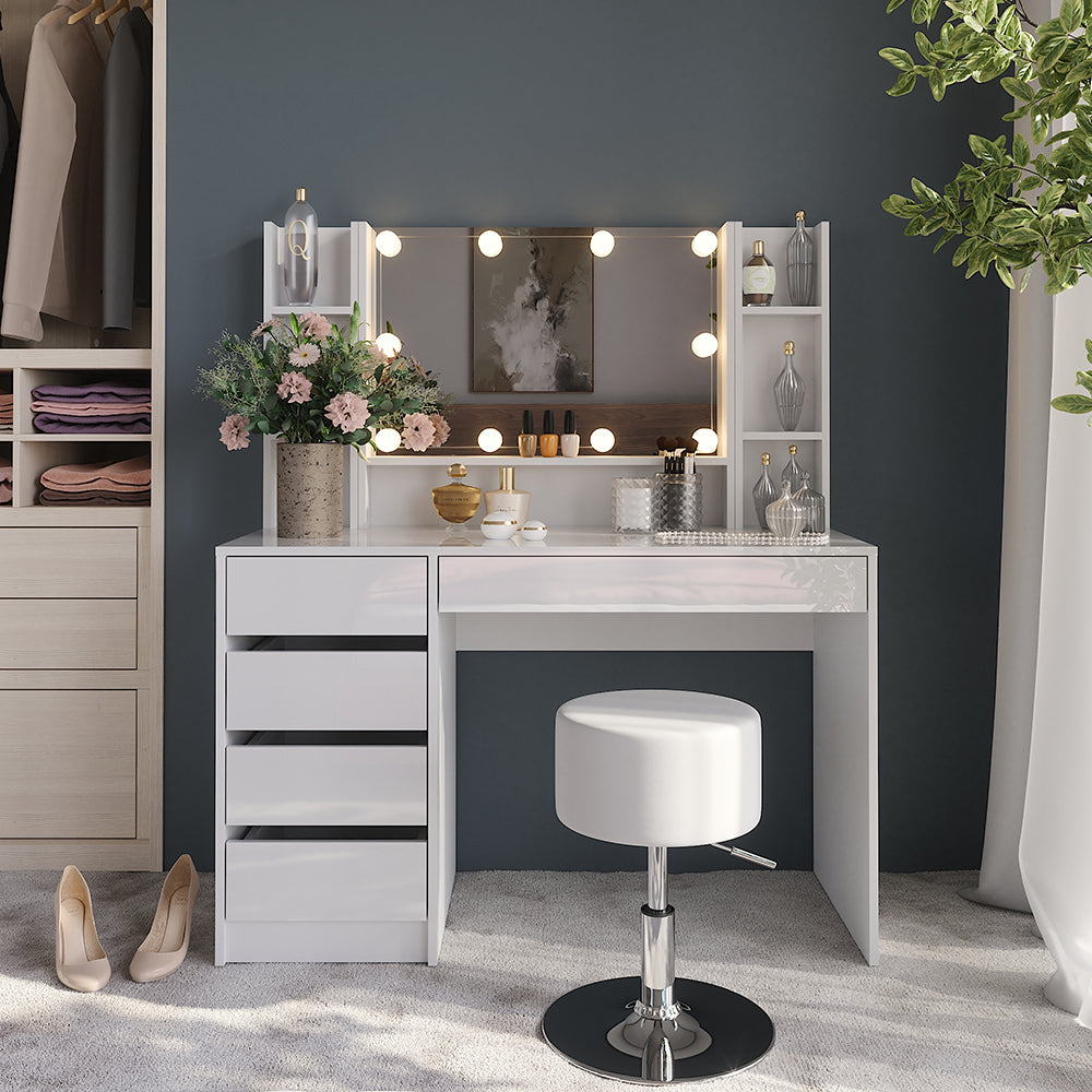 Vicco Tavolo da toeletta Bianco/bianco lucido 119.8 cm 5 parti