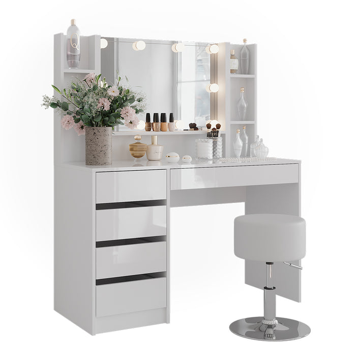 Vicco Tavolo da toeletta Bianco/bianco lucido 119.8 cm 5 parti