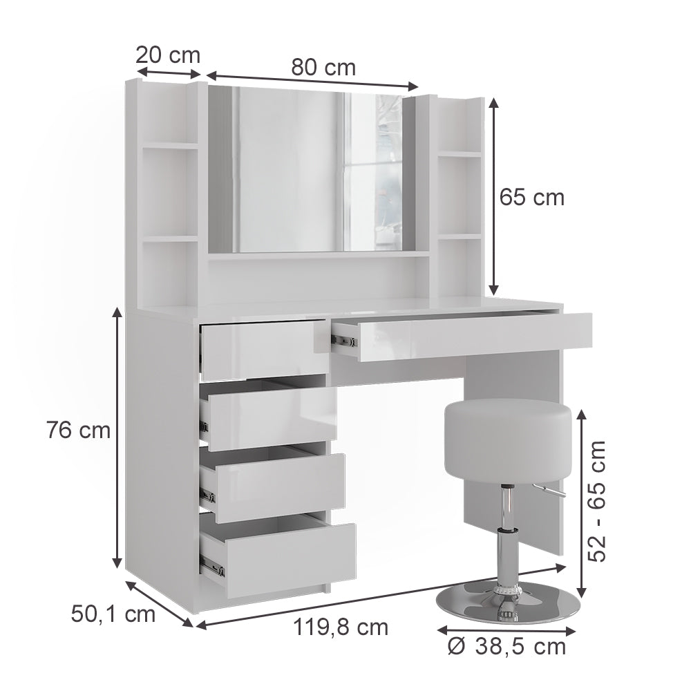 Vicco Tavolo da toeletta Bianco/bianco lucido 119.8 cm 5 parti