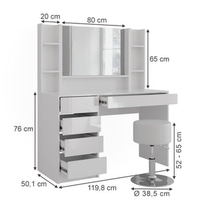 Vicco Tavolo da toeletta Bianco/bianco lucido 119.8 cm 5 parti