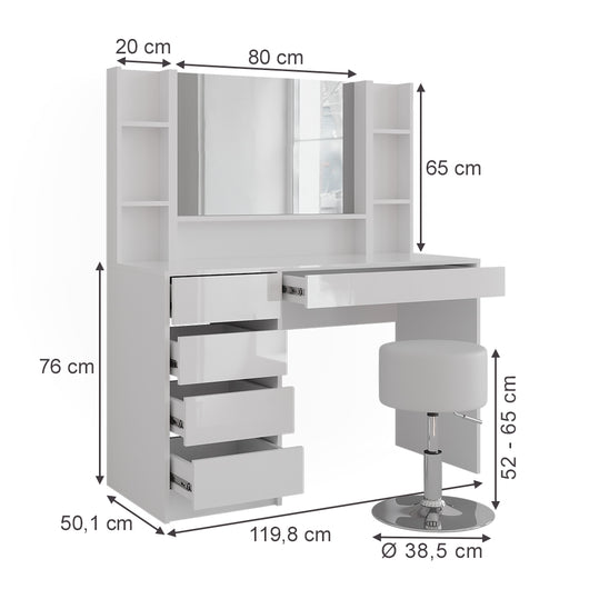 Vicco Tavolo da toeletta Bianco/bianco lucido 119.8 cm 5 parti
