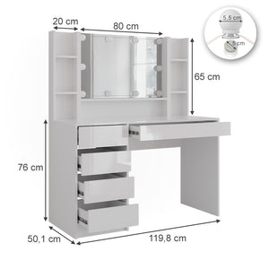 Vicco Tavolo da toeletta Bianco/bianco lucido 119.8 cm 5 parti