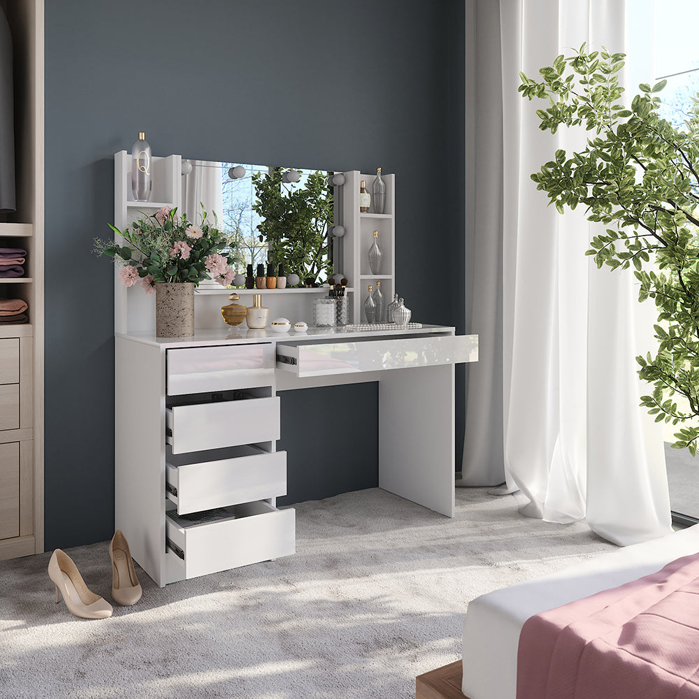 Vicco Tavolo da toeletta Bianco/bianco lucido 119.8 cm 5 parti